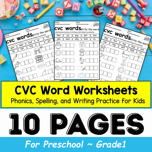 CVC Word tracing and writing pages Worksheets | Phonics, Spelling, Writing & Reading Practice and Cut-and-paste spelling pages for Kids