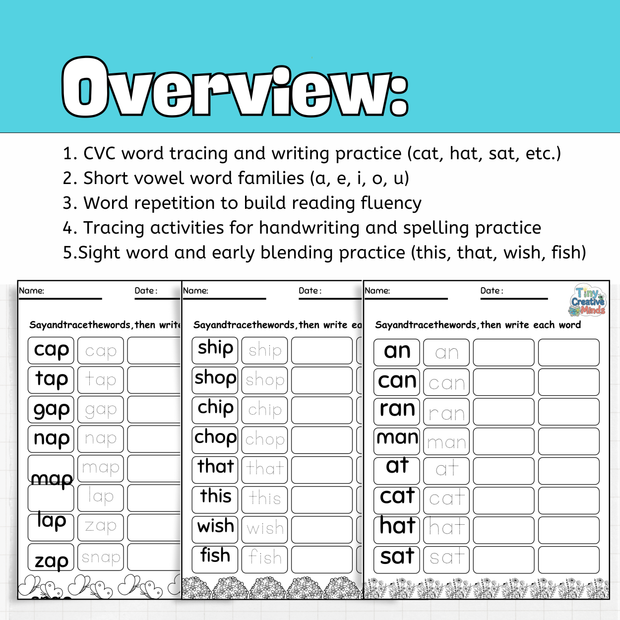 CVC Word Worksheets | Phonics Tracing, Reading & Writing Practice for Kids