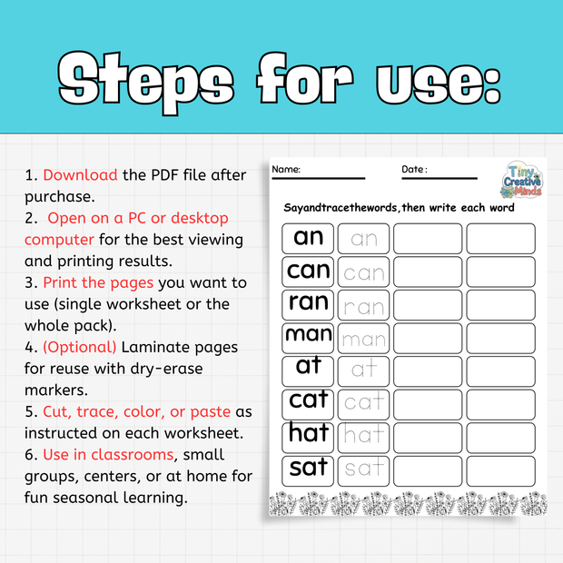 CVC Word Worksheets | Phonics Tracing, Reading & Writing Practice for Kids