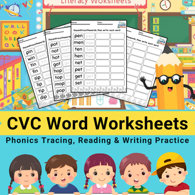 CVC Word Worksheets | Phonics Tracing, Reading & Writing Practice for Kids
