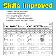 CVC Word tracing and writing pages Worksheets | Phonics, Spelling, Writing & Reading Practice and Cut-and-paste spelling pages for Kids
