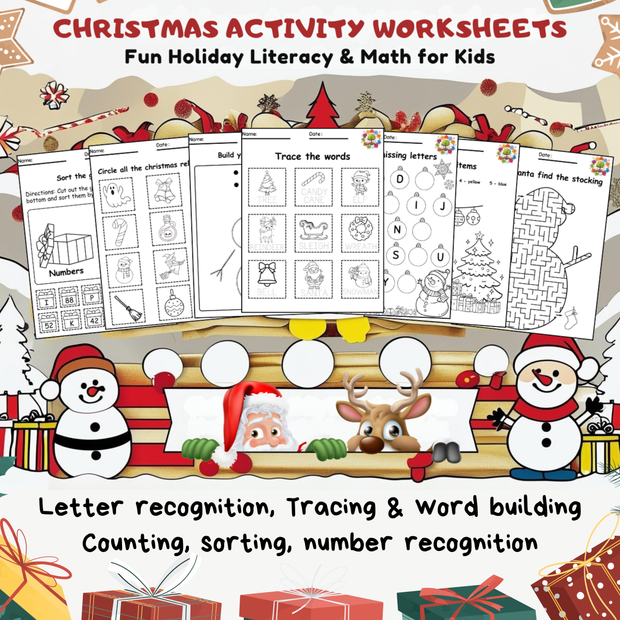 Christmas Activity Worksheets | Fun Holiday Literacy & Math for Kids