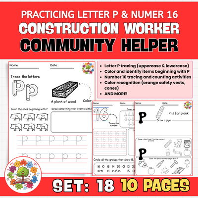 Construction Worker Community Helper | Letter P Worksheets | Preschool & Kindergarten