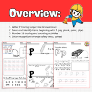 Construction Worker Community Helper | Letter P Worksheets | Preschool & Kindergarten