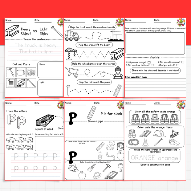Construction Worker Community Helper | Letter P Worksheets | Preschool & Kindergarten