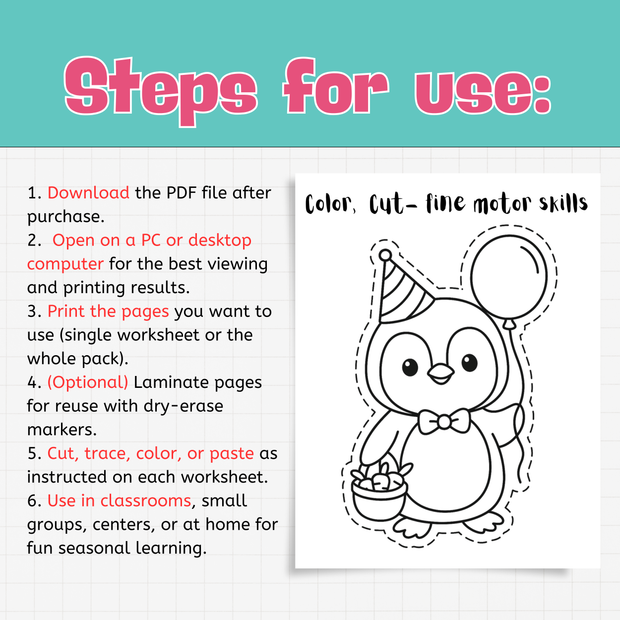 Cut and Paste Worksheets | Fine Motor Skills Activities for Preschool & Kindergarten