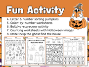 Halloween Math Literacy Worksheets | Pumpkin, Ghost & Scarecrow Activities for Preschool ~ Grade 1
