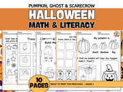 Halloween Math Literacy Worksheets | Pumpkin, Ghost & Scarecrow Activities for Preschool ~ Grade 1