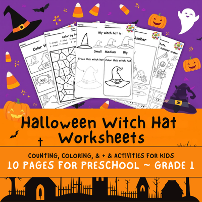 Halloween Witch Hat Worksheets | Counting, Coloring & Activities for Kids