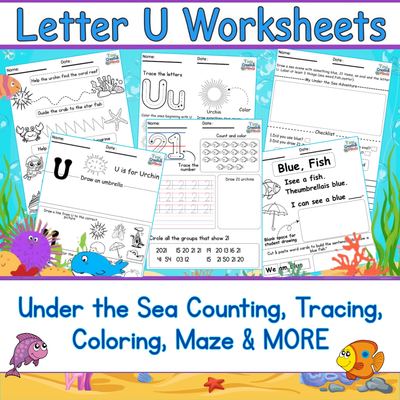 Letter U Worksheets | Under the Sea Counting, Tracing, Coloring & Literacy Pack