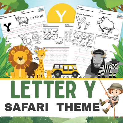 Letter Y Worksheets | Safari Theme Counting, Coloring, Tracing & Literacy Pack