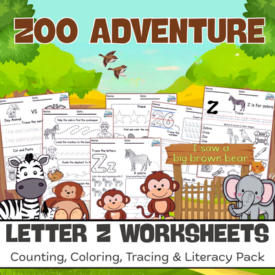 Letter Z Worksheets | Zoo Theme Counting, Coloring, Tracing & Literacy Pack
