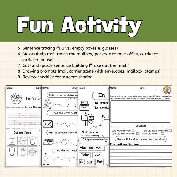 Mail Carrier Community Helper | Letter N Worksheets for Preschool and Kindergarten - PDF