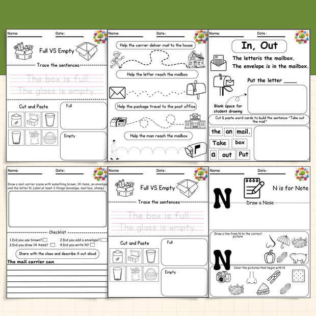 Mail Carrier Community Helper | Letter N Worksheets for Preschool and Kindergarten - PDF