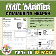 Mail Carrier Community Helper | Letter N Worksheets for Preschool and Kindergarten - PDF