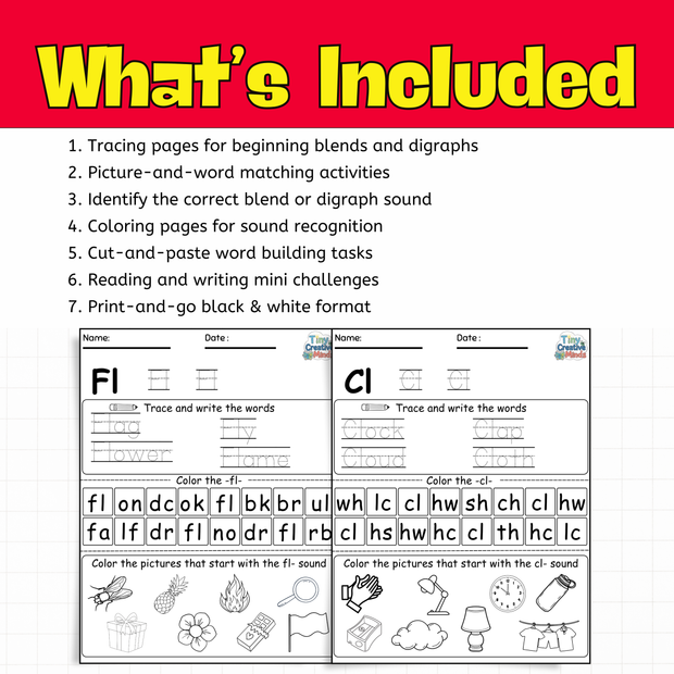 Phonics Blends & Digraphs Worksheets | CH SH TH WH CL ST BR DR FL SN Activities