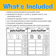 Punctuation Worksheets | Grammar Sentence Sorting, Writing & Reading Practice