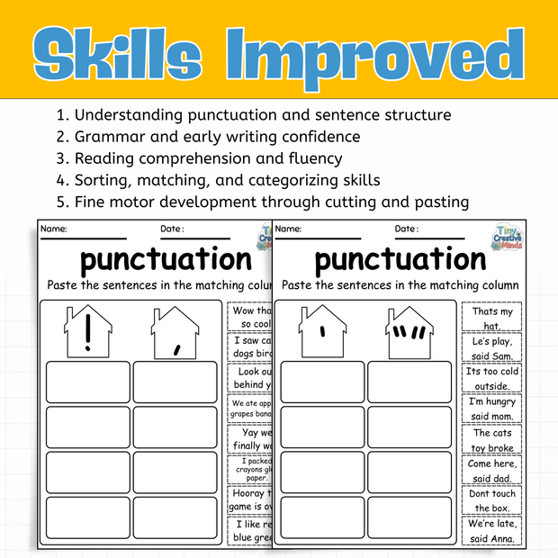 Punctuation Worksheets | Grammar Sentence Sorting, Writing & Reading Practice