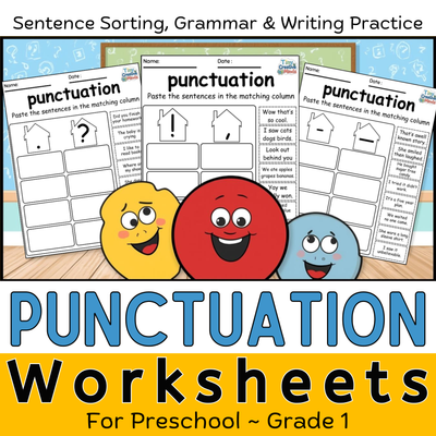 Punctuation Worksheets | Grammar Sentence Sorting, Writing & Reading Practice