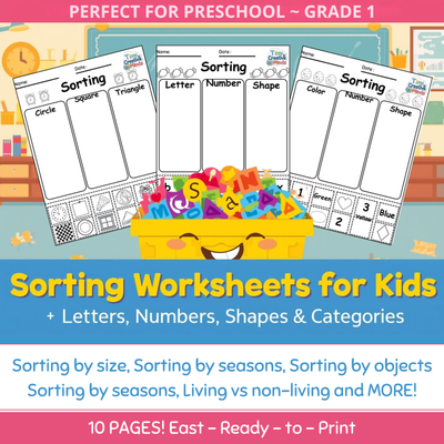 Sorting Worksheets for Kids | Letters, Numbers, Shapes, Seasons & Categories