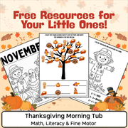 Thanksgiving Morning Tub Worksheets | Math, Literacy & Fine Motor Activities - FREE