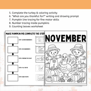 Thanksgiving Morning Tub Worksheets | Math, Literacy & Fine Motor Activities - FREE