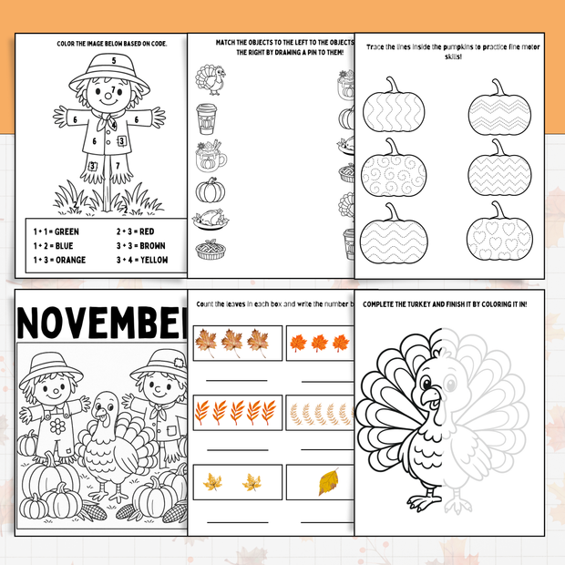 Thanksgiving Morning Tub Worksheets | Math, Literacy & Fine Motor Activities - FREE