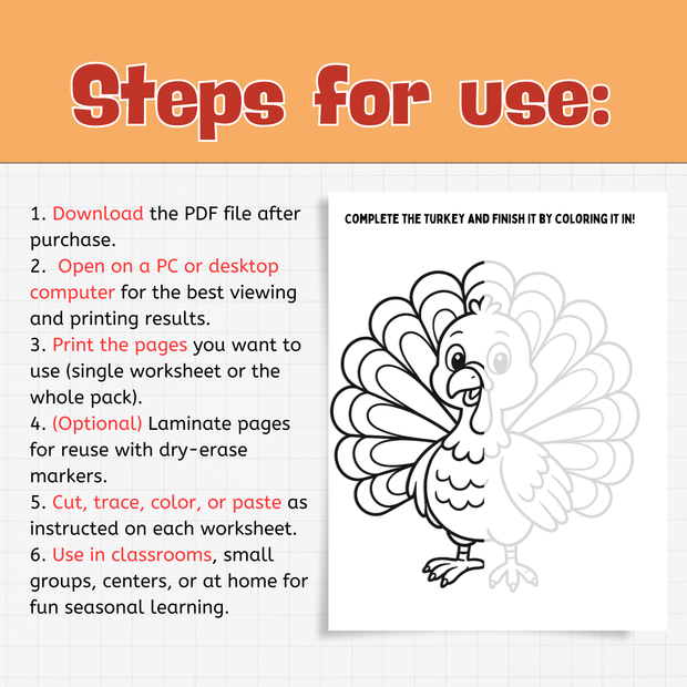 Thanksgiving Morning Tub Worksheets | Math, Literacy & Fine Motor Activities - FREE