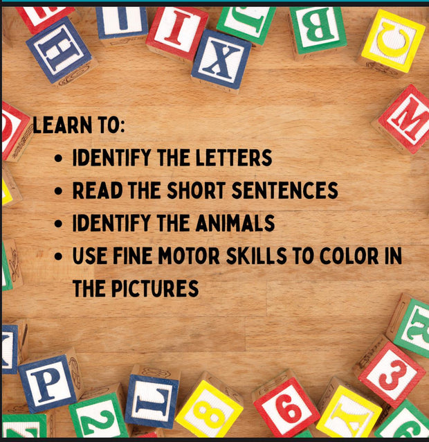 A-Z alphabet coloring book for kids – educational animal ABC pages, printable PDF activity workbook for toddlers, preschool, and kindergarten learning
