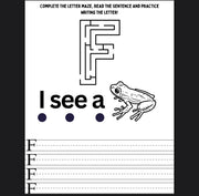 Alphabet maze and tracing book – A–Z letter practice worksheets for preschool and kindergarten, printable ABC learning activities for kids