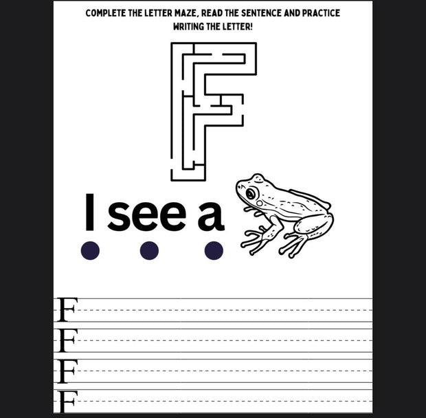 Alphabet maze and tracing book – A–Z letter practice worksheets for preschool and kindergarten, printable ABC learning activities for kids