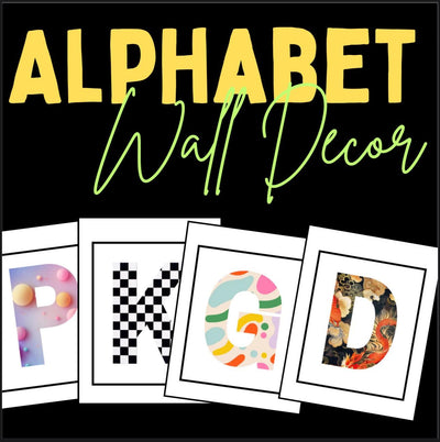 Alphabet wall decor – A–Z classroom posters with bright ABC letters, printable alphabet art PDF for preschool, kindergarten, and homeschool learning spaces