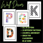 Alphabet wall decor – A–Z classroom posters with bright ABC letters, printable alphabet art PDF for preschool, kindergarten, and homeschool learning spaces