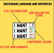 I Want visual sentence strip – editable communication board for kids, autism PECS printable, speech therapy AAC tool PDF