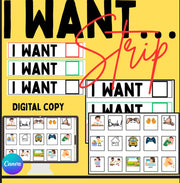 I Want visual sentence strip – editable communication board for kids, autism PECS printable, speech therapy AAC tool PDF