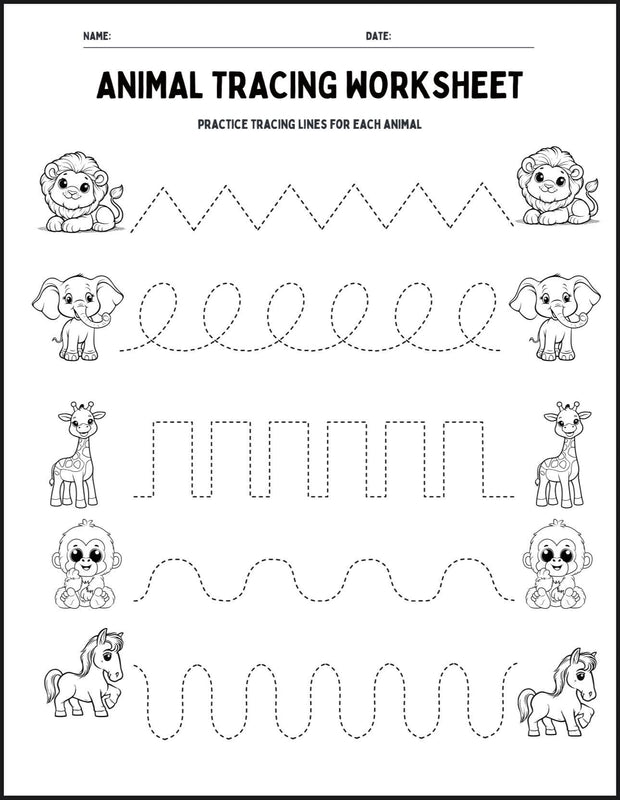 Free Animal Tracing Worksheets for Preschool & Kindergarten | Fine Motor Skills, Pre-Writing Practice Printable