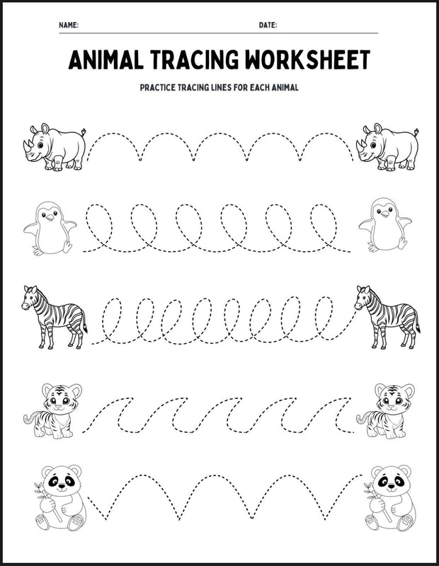 Free Animal Tracing Worksheets for Preschool & Kindergarten | Fine Motor Skills, Pre-Writing Practice Printable