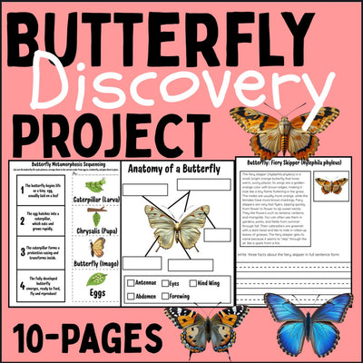 Butterfly life cycle and identification activity pack – 10-page printable science resource for kids with reading, writing, and sequencing worksheets