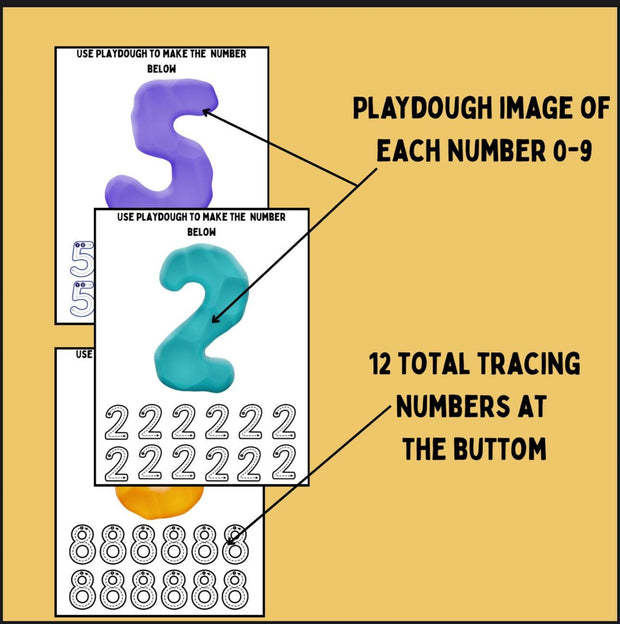 Playdough number mats 0-9 printable | fine motor skills, number tracing and counting practice for preschool, special education, ABA, OT, SLP, kindergarten