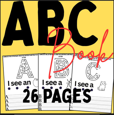 Alphabet maze and tracing book – A–Z letter practice worksheets for preschool and kindergarten, printable ABC learning activities for kids