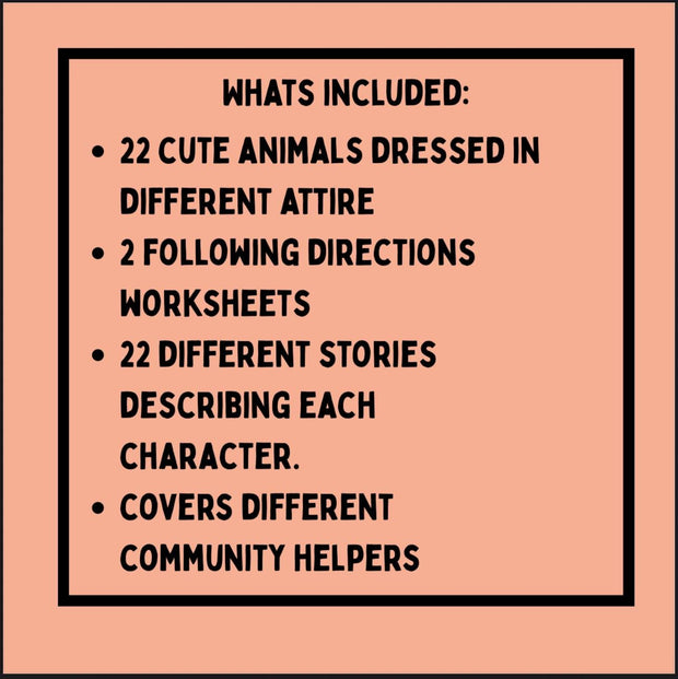 Preschool literacy coloring book – read and find activities with community helpers, animal worksheets, and following directions practice, printable PDF for kids