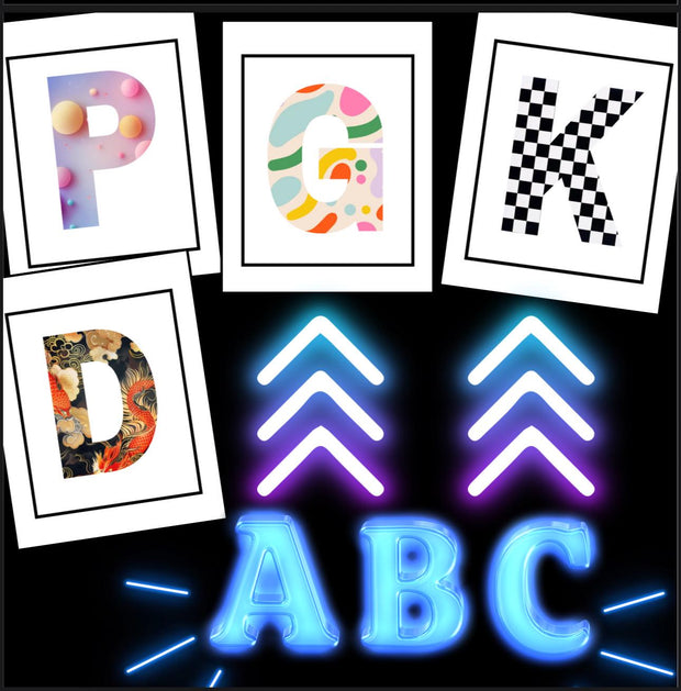 Alphabet wall decor – A–Z classroom posters with bright ABC letters, printable alphabet art PDF for preschool, kindergarten, and homeschool learning spaces