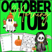October morning tubs for preschool and kindergarten | Halloween activities | no-prep printable worksheets | early learning centers | PDF download educational resource