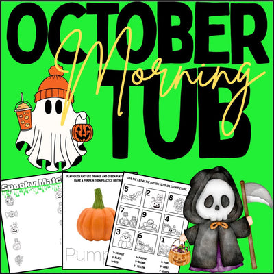 October morning tubs for preschool and kindergarten | Halloween activities | no-prep printable worksheets | early learning centers | PDF download educational resource