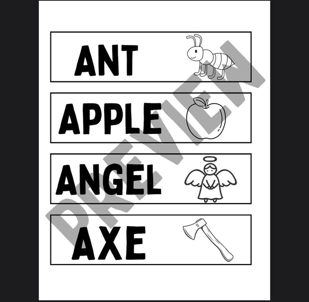 Alphabet wall art A–Z – printable ABC posters with sight words, educational classroom decor PDF for preschool and kindergarten learning