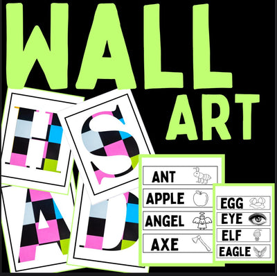 Alphabet wall art A–Z – printable ABC posters with sight words, educational classroom decor PDF for preschool and kindergarten learning