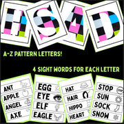 Alphabet wall art A–Z – printable ABC posters with sight words, educational classroom decor PDF for preschool and kindergarten learning