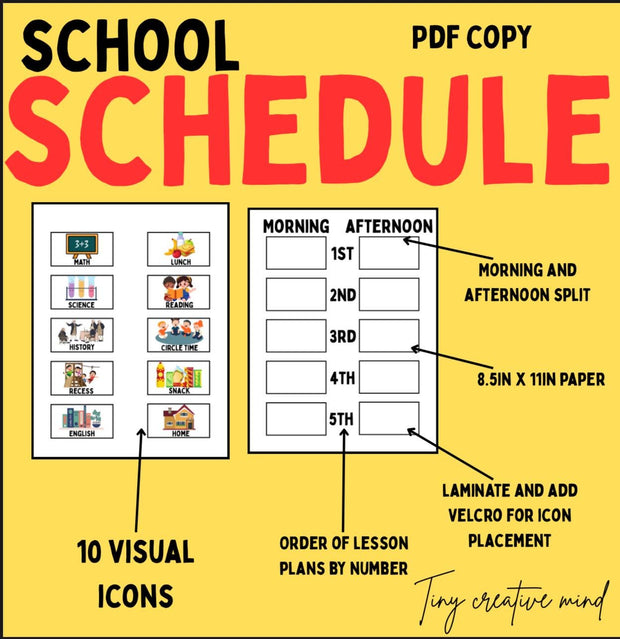 Editable daily school schedule printable – visual routine chart with icons, Canva template PDF for homeschool and classroom planner organization