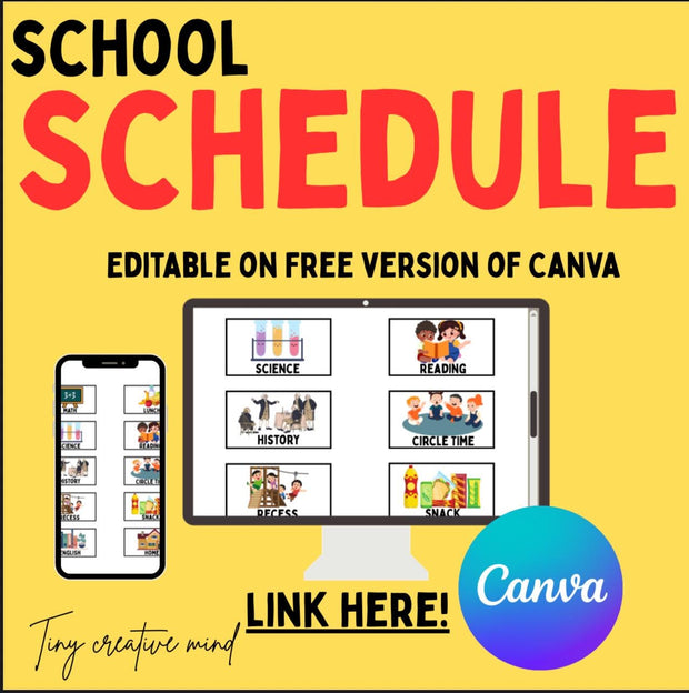 Editable daily school schedule printable – visual routine chart with icons, Canva template PDF for homeschool and classroom planner organization