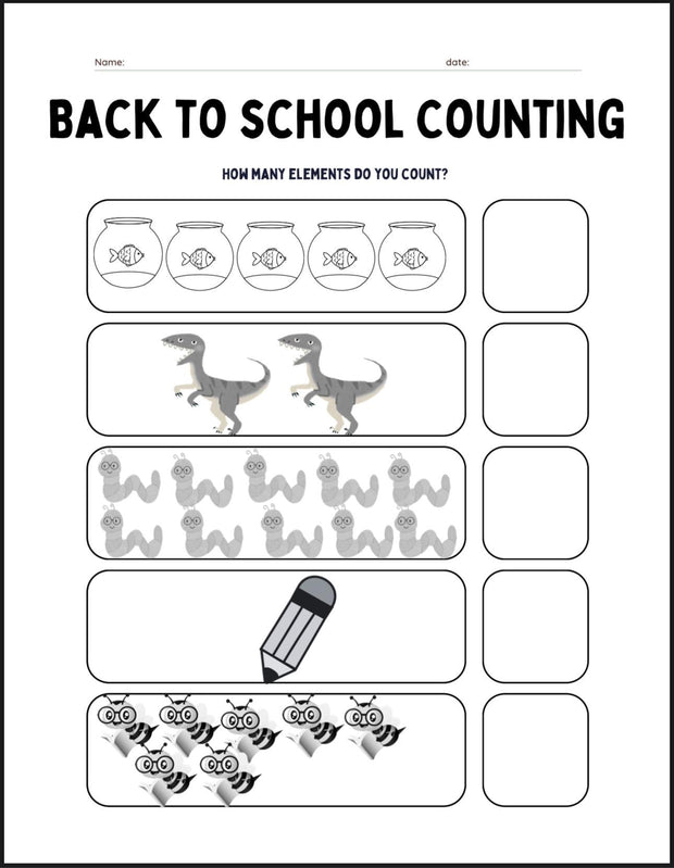 Free back to school counting worksheets | printable math activity for kids | preschool and kindergarten number practice PDF